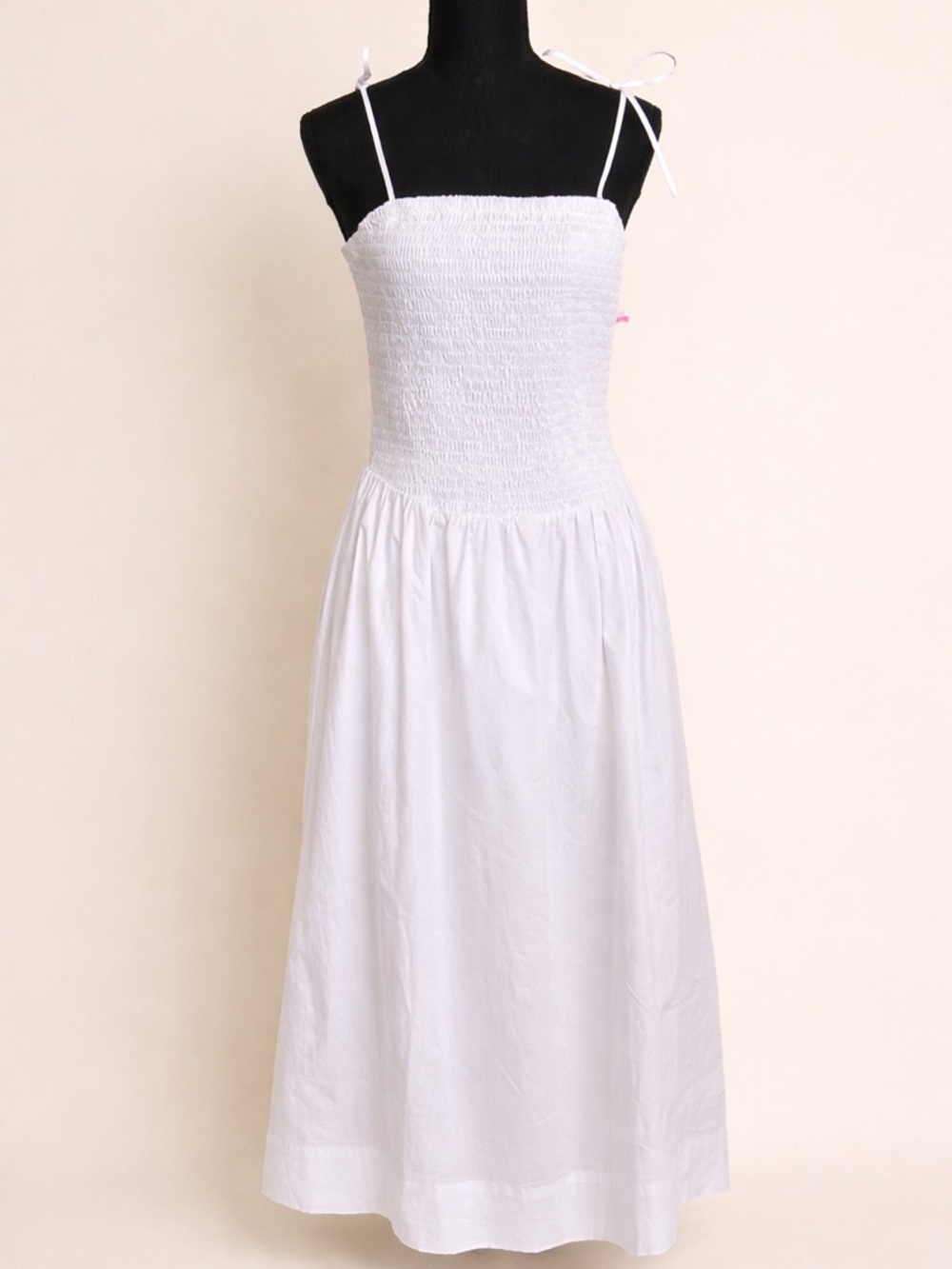 ASTR The Label White Smocked Midi Dress Cotton Pockets Lined L NWT